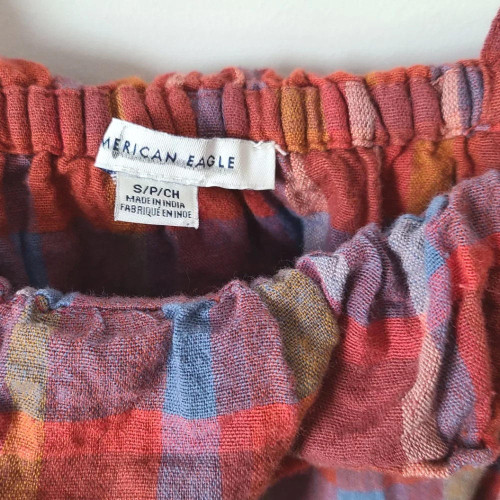 American Eagle Outfitters Orange Plaid Crop Top Size Small - Picture 6 of 7